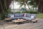 LOTA LOUNGE CORNER SET 3PCS ANTRACIET ALUMINIUM ACACIA TEAK LOOK ANTRACIET OLEFIN KUSSENS