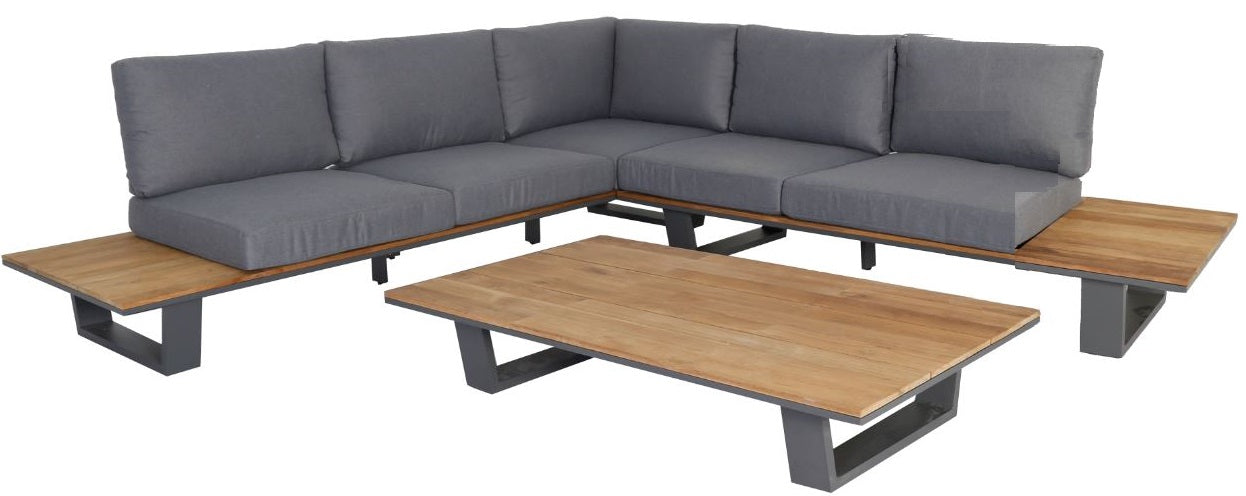 LOTA LOUNGE CORNER SET 3PCS ANTRACIET ALUMINIUM ACACIA TEAK LOOK ANTRACIET OLEFIN KUSSENS