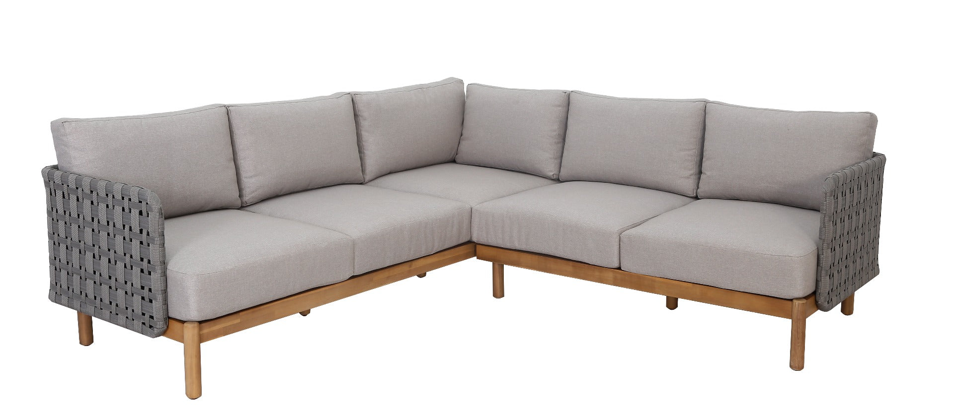 KOLBE LOUNGE HOEKSET STAAL LICHTGRIJS / BRAIDED ANTHRACITE 40MM / ACACIA LIGHT TEAK LOOK