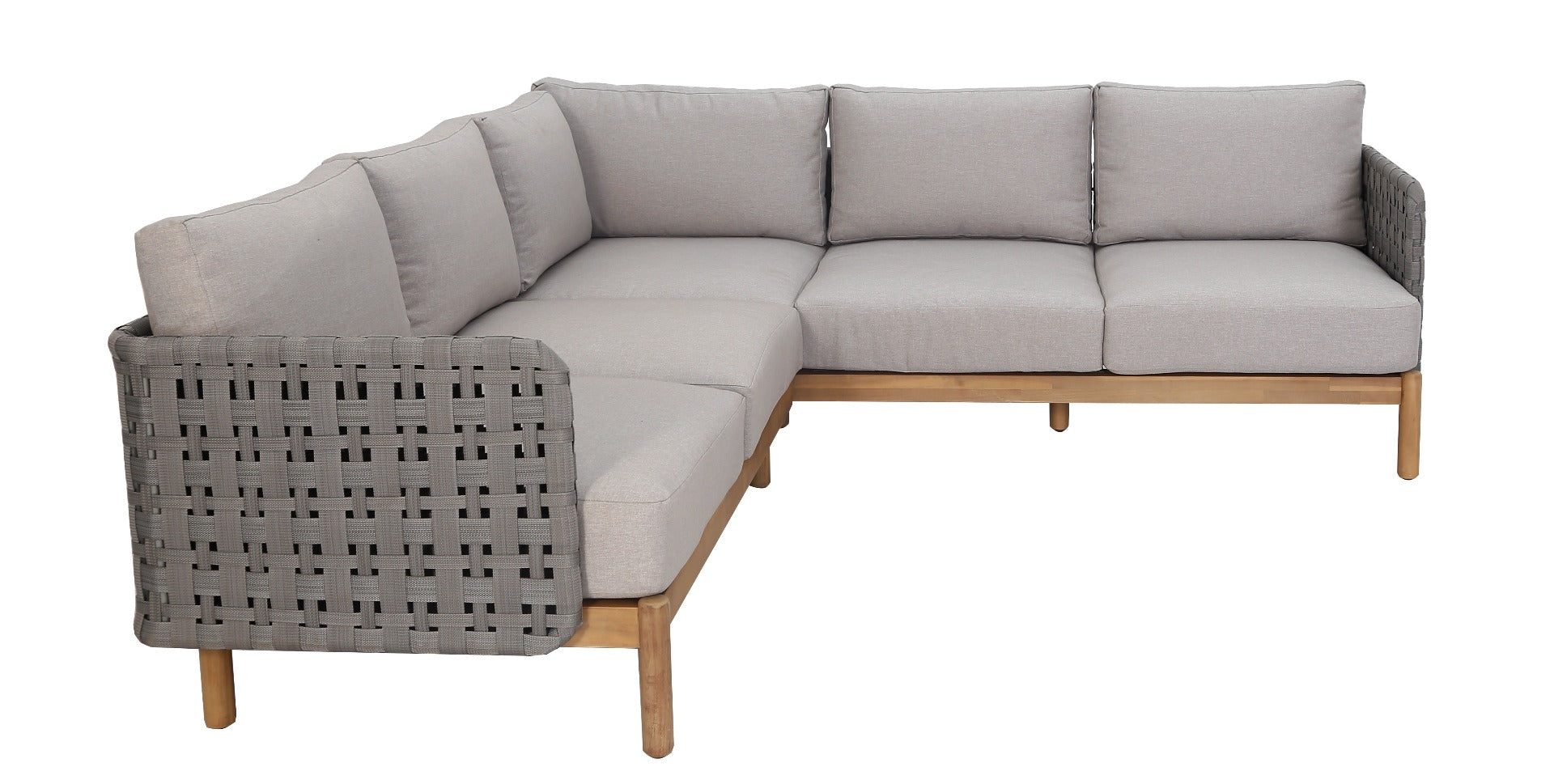 KOLBE LOUNGE HOEKSET STAAL LICHTGRIJS / BRAIDED ANTHRACITE 40MM / ACACIA LIGHT TEAK LOOK