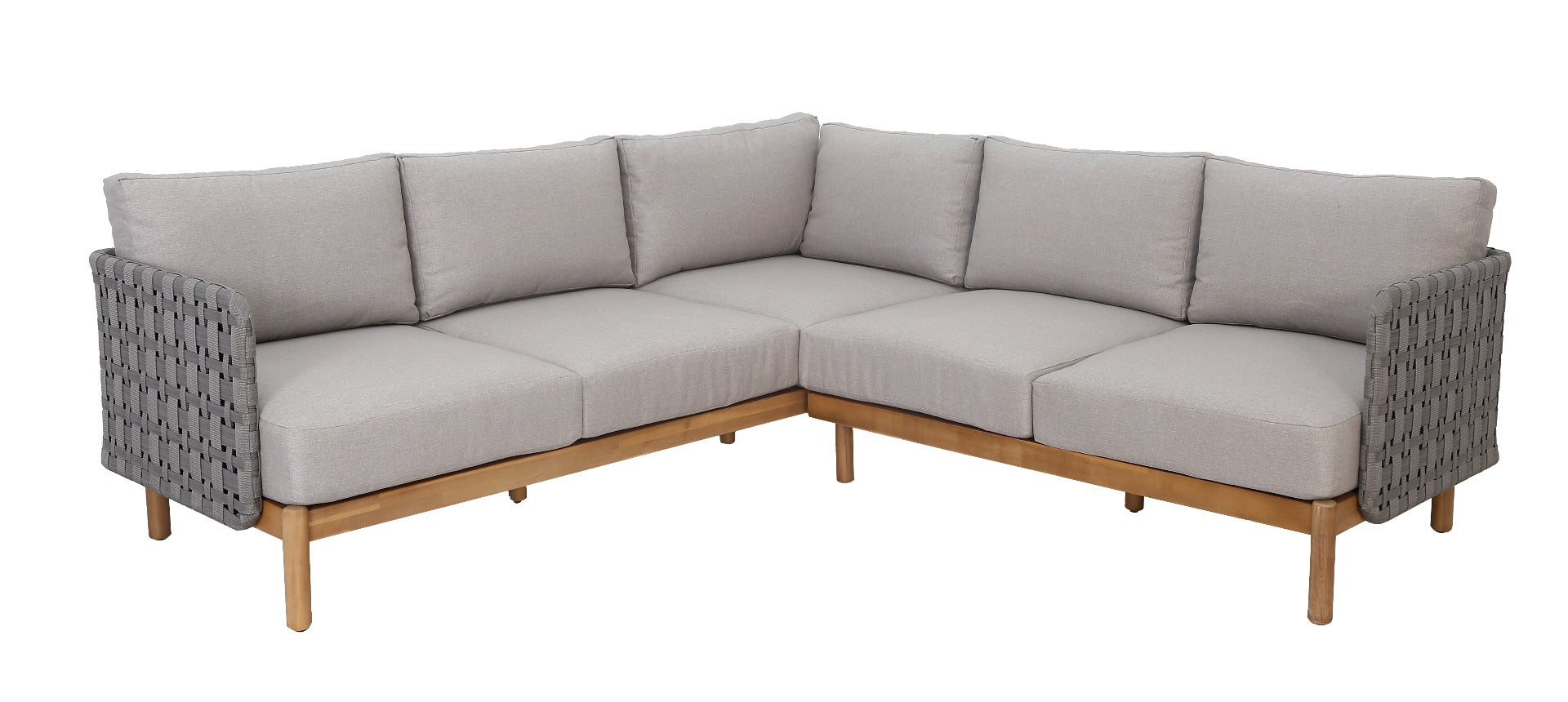 KOLBE LOUNGE HOEKSET STAAL LICHTGRIJS / BRAIDED ANTHRACITE 40MM / ACACIA LIGHT TEAK LOOK