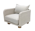 NAYAN LOUNGE CHAIR STAAL OYSTER ROPE OFF-WHITE ACACIA VINTAGE DARK TEAK LOOK ROYAL SAND KUSSENS