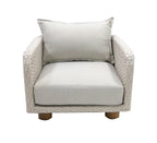 NAYAN LOUNGE CHAIR STAAL OYSTER ROPE OFF-WHITE ACACIA VINTAGE DARK TEAK LOOK ROYAL SAND KUSSENS