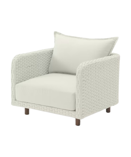 NAYAN LOUNGE CHAIR STAAL OYSTER ROPE OFF-WHITE ACACIA VINTAGE DARK TEAK LOOK ROYAL SAND KUSSENS