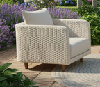 NAYAN LOUNGE CHAIR STAAL OYSTER ROPE OFF-WHITE ACACIA VINTAGE DARK TEAK LOOK ROYAL SAND KUSSENS