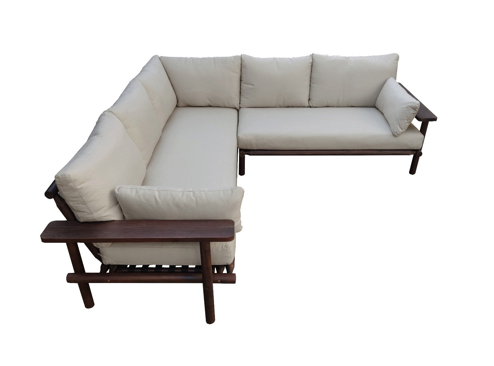 ZAMBRA LOUNGE CORNER SET 3PCS FLAT 30MM OFF-WHITE ACACIA VINTAGE DARK TEAK LOOK ROYAL SAND KUSSENS
