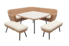 JONAH CORNER DINING SET 5PCS LINKS/RECHTS/2X BANK/TAFEL 130X130