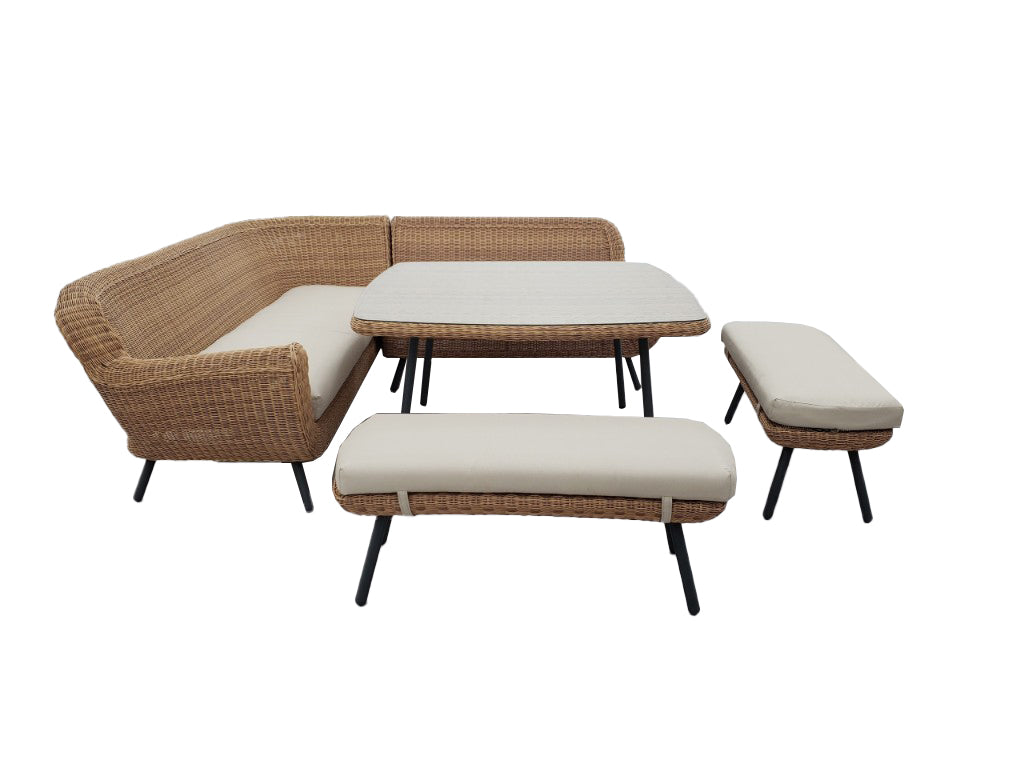 JONAH CORNER DINING SET 5PCS LINKS/RECHTS/2X BANK/TAFEL 130X130