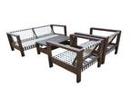 ZAMBRA LOUNGE SET 4PCS 2X FAUTEUIL + BANK + SALONTAFEL FLAT 30MM OFF-WHITE ACACIA VINTAGE DARK TEAK LOOK ROYAL SAND KUSSENS