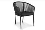 REIMS STAPELBARE DINING STOEL SET VAN 2 ALU ZWART ROPE 4.5MM ZWART ROYAL BLENDED BLACK KUSSEN 65.5X65.5X83.5CM