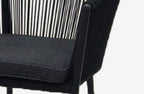 REIMS STAPELBARE DINING STOEL SET VAN 2 ALU ZWART ROPE 4.5MM ZWART ROYAL BLENDED BLACK KUSSEN 65.5X65.5X83.5CM