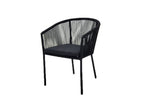 REIMS STAPELBARE DINING STOEL SET VAN 2 ALU ZWART ROPE 4.5MM ZWART ROYAL BLENDED BLACK KUSSEN 65.5X65.5X83.5CM
