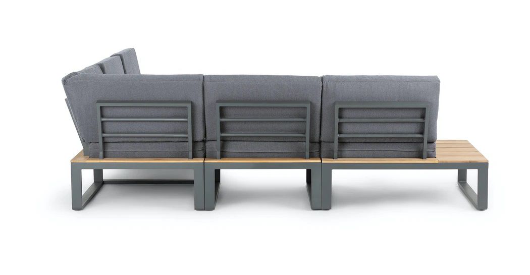 ALBUFEIRA MODULAIRE LOUNGE CORNER SET ALU ANTRACIET ACACIA LIGHT TEAK LOOK TEXTILENE ZWART ROYAL ANTHRACITE KUSSENS