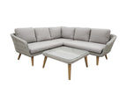 MIRA LOUNGE ECKGARNITUR 3-TEILIG ALU HELLGRAU / WICKER NATURAL WEISS-GRAU / AKAZIE HELL TEAK-OPTIK