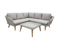 MIRA LOUNGE ECKGARNITUR 3-TEILIG ALU HELLGRAU / WICKER NATURAL WEISS-GRAU / AKAZIE HELL TEAK-OPTIK