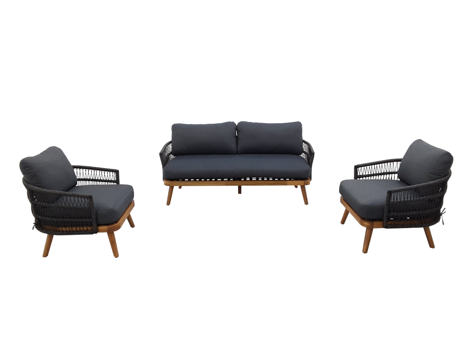 MAUI LOUNGESET 1263 ALU ZWART / WICKER BANANA LEAF 5MM ZWART / ACACIA TEAK LOOK