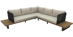 TENERIFE LOUNGE CORNER SET 2PCS ALU ANTRACIET ROPE ANTRACIET ACACIA TEAK LOOK ROYAL SAND KUSSENS