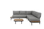 PORTO LOUNGE CORNER SET PROMO STAAL POWDER COATED ANTRACIET RAL 7016 ACACIA LIGHT TEAK LOOK FONTELINA KUSSENS
