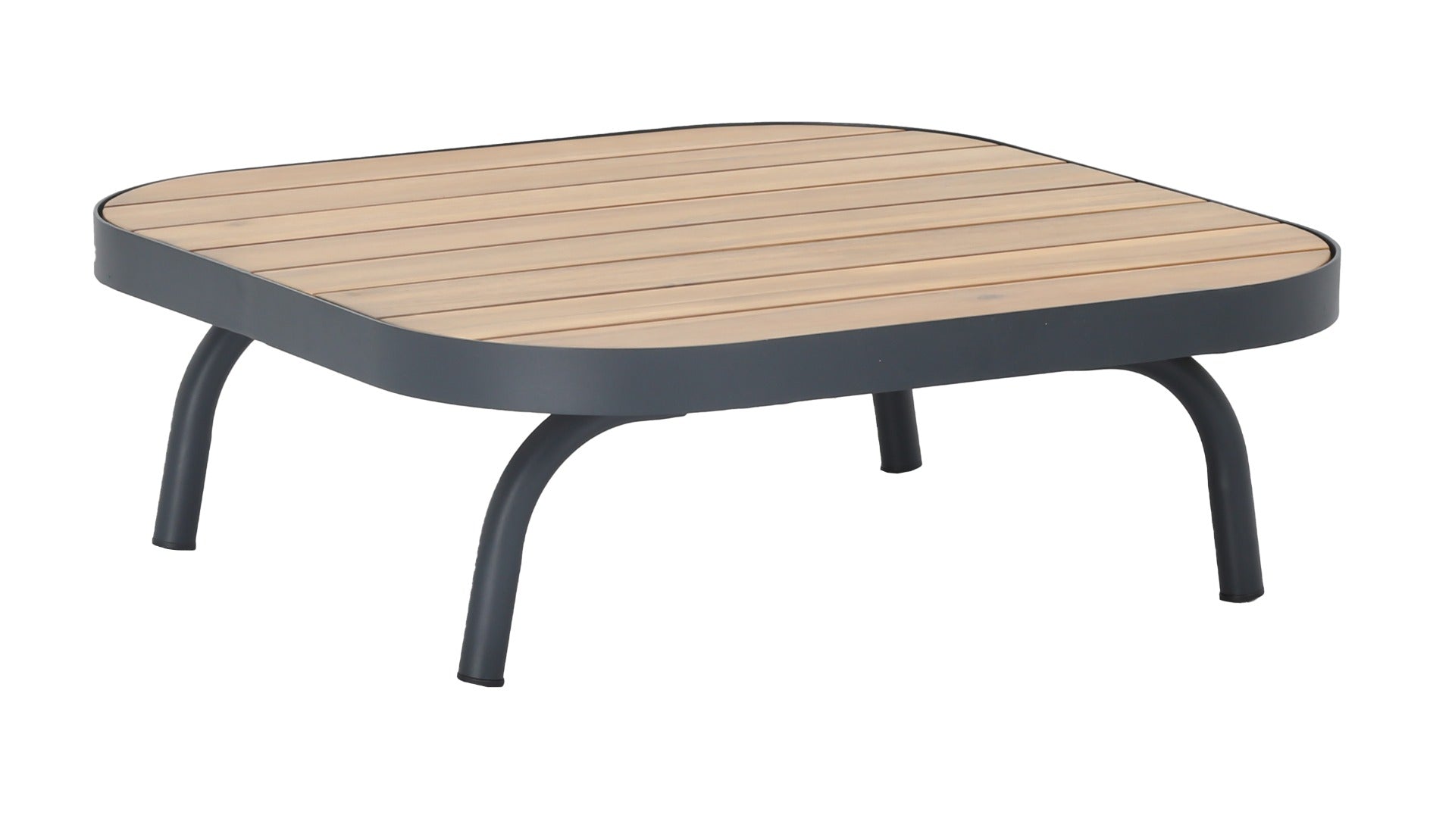 PORTO LOUNGE CORNER SET PROMO STAAL POWDER COATED ANTRACIET RAL 7016 ACACIA LIGHT TEAK LOOK FONTELINA KUSSENS
