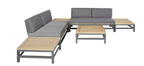 BETIS LOUNGE SET 6PCS 2X BANK + 4X TAFEL ALU ANTRACIET ACACIA LIGHT TEAK LOOK ROYAL ANTHRACITE KUSSENS