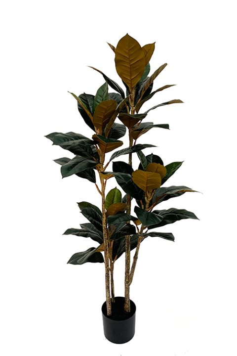 NEVERLEAFS Gummibaum Kunstpflanze Ficus Elastica 140 cm 3 Stämme