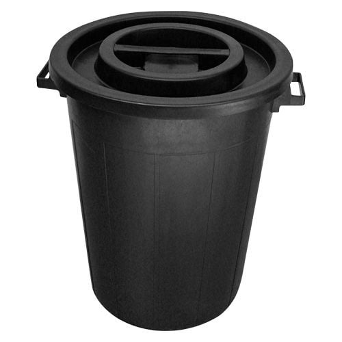 RONDE TON 75 LITER MET DEKSEL ZWART
