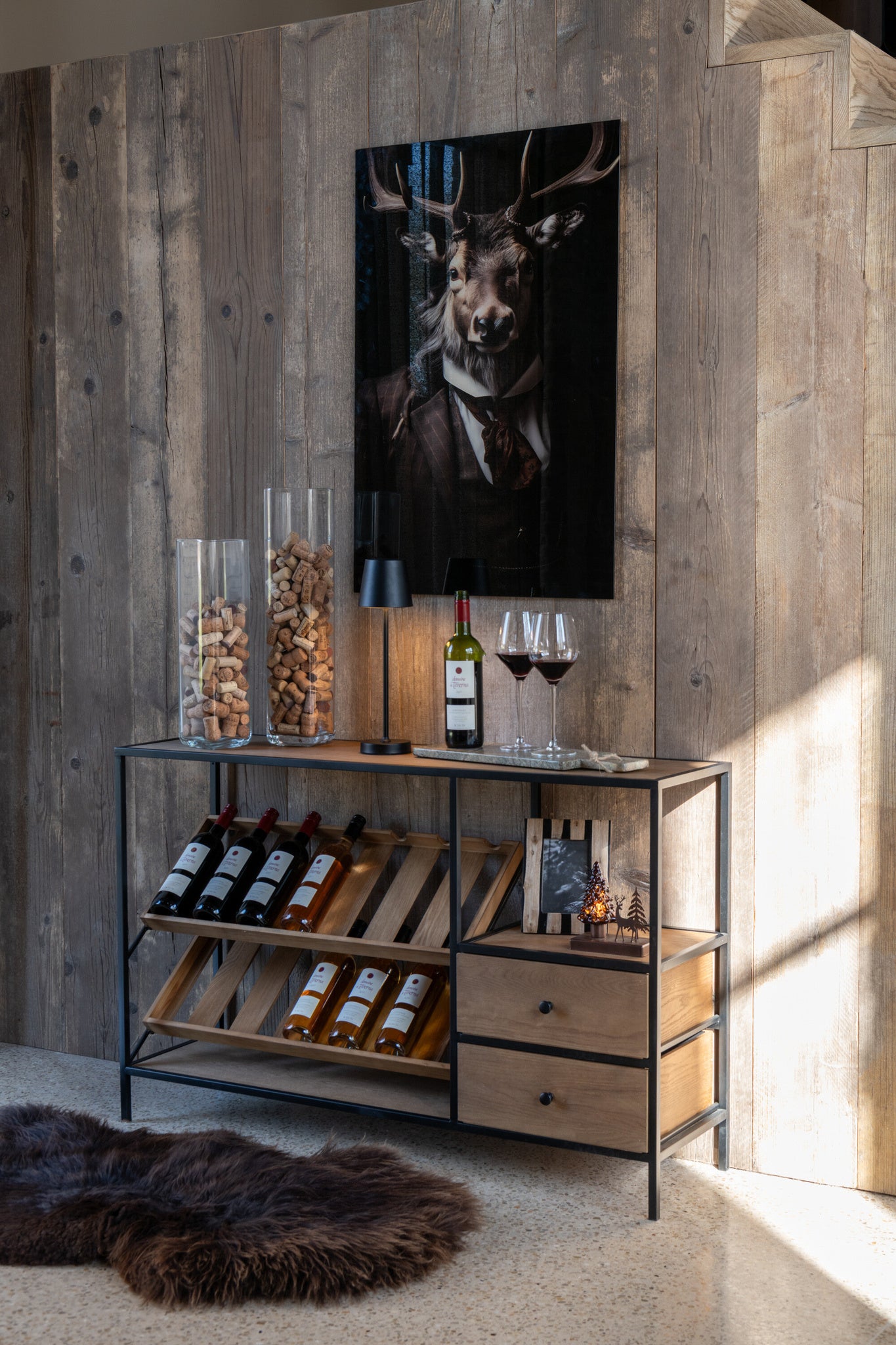 Bar Kast Wijnfineer Natuur/Zwart Klein