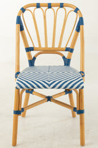 Eetkamerstoel rotan blauw/wit