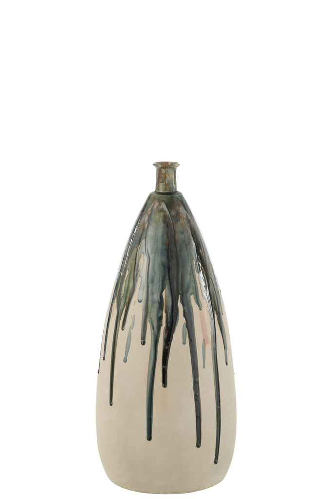 J-LINE VAAS VERF KERAMIEK NATUREL/GROEN SMALL
