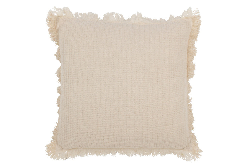  J-LINE KUSSEN MET FRANJES KATOEN MUSLIN LICHTBEIGE