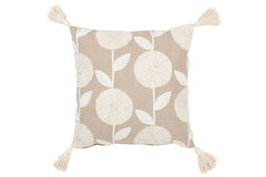 J-LINE KUSSEN FLOWERS/LEAVES – KATOEN – TAUPE/BEIGE – 45 CM