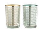 J-LINE HURRICANE FISH GLASS BEIGE/BLUE LARGE – SET VAN TWEE STUKS