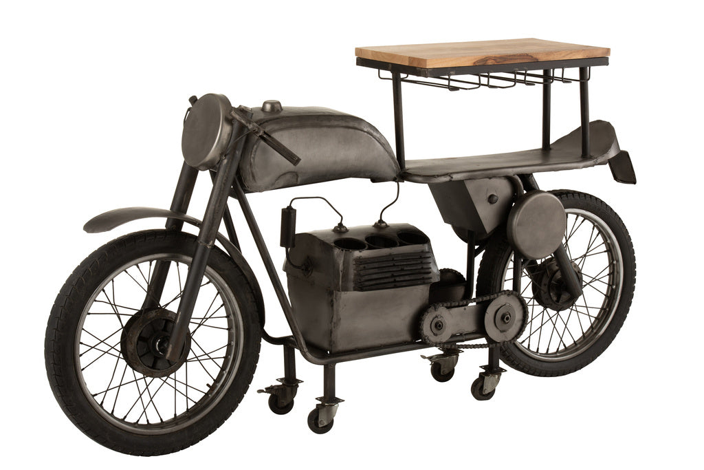 J-LINE BAR MOTORCYCLE 12GLASSES 6BOTTLES METAL/MANGO WOOD DONKERGRIJS/NATUUR