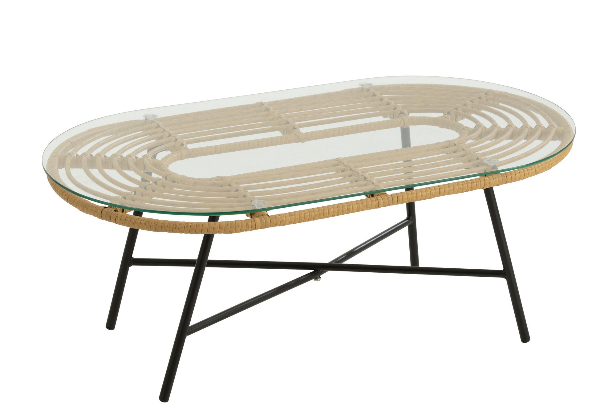 Tafel Laag Ovaal Buiten Metaal/Glas Natuur/Zwart