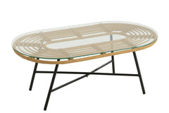 Tafel Laag Ovaal Buiten Metaal/Glas Natuur/Zwart
