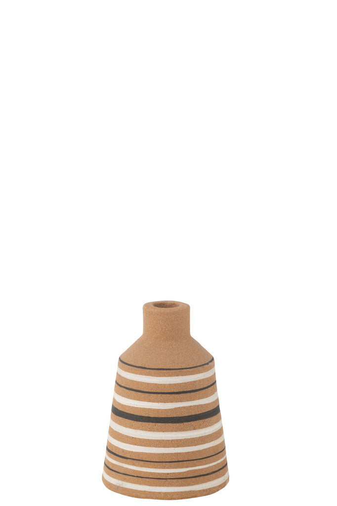 J-LINE VAZE TUKANO STREPEN – TERRACOTTA BRUIN/ZWART/WIT KLEIN
