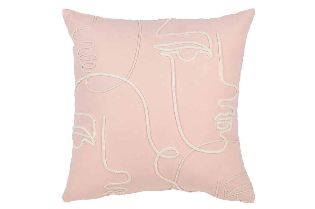 J-LINE KUSSEN ABSTRACTE GEZICHTEN – KATOEN – LICHTROZE/WIT – 45 CM