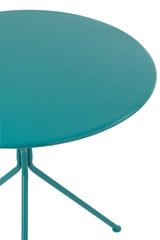 Ronde metalen tuintafel met driepoot, turquoise, groot