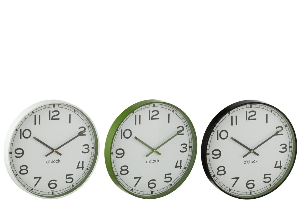 J-LINE WANDKLOK ROND – PLASTIC GROEN/WIT/ZWART GROOT (ASSORTIMENT VAN 3)