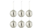 J-LINE DOOS VAN 6 KERSTBALLEN BLADEREN GLITTER GLAS GLANZEND ZILVER KLEIN