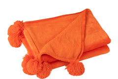 J-LINE PLAID POMPOM POLYESTER FELORANJE