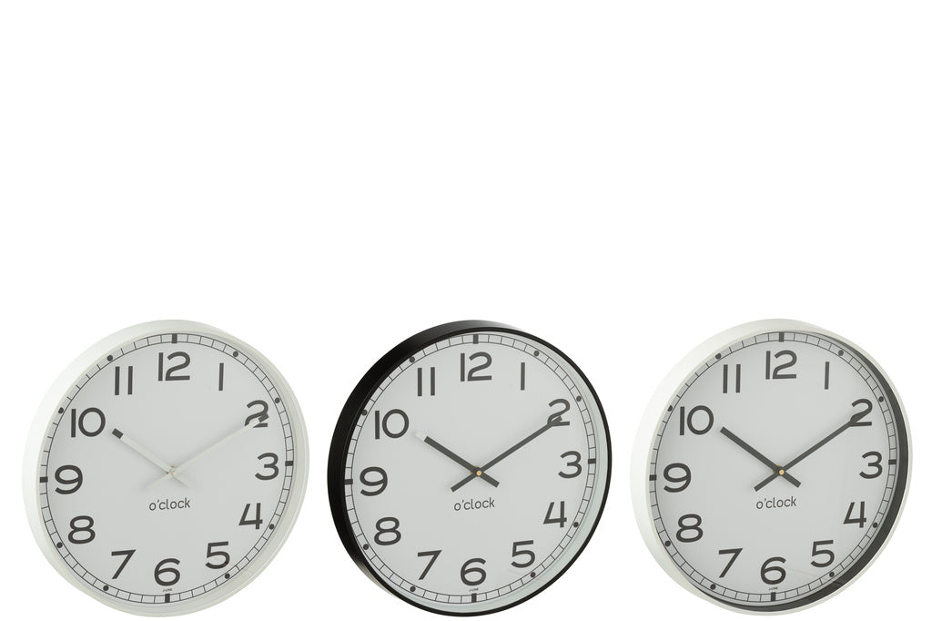 J-LINE WANDKLOK ROND – PLASTIC WIT/ZWART GROOT (ASSORTIMENT VAN 3)