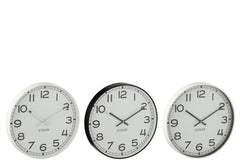 J-LINE WANDKLOK ROND – PLASTIC WIT/ZWART GROOT (ASSORTIMENT VAN 3)