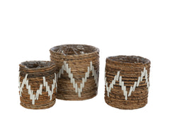 J-LINE SET VAN 3 MANDEN FANNY BANANENBLAD NATUREL/WIT