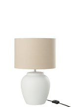 Lamp Meli + lampenkap keramiek linnen wit klein