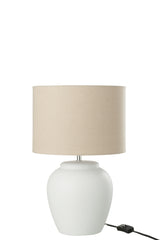 Lamp Meli + lampenkap keramiek linnen wit klein