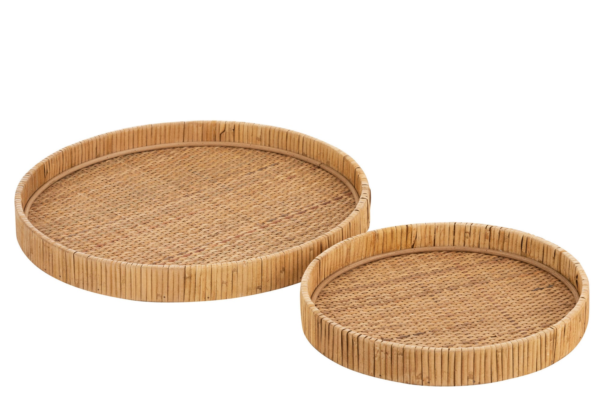 J-LINE SET VAN 2 DIENBLADEN ROND RATTAN NATUURLIJK