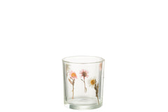 J-LINE THEELICHTHOUDER PEGGY FLOWERS GLAS KLEIN