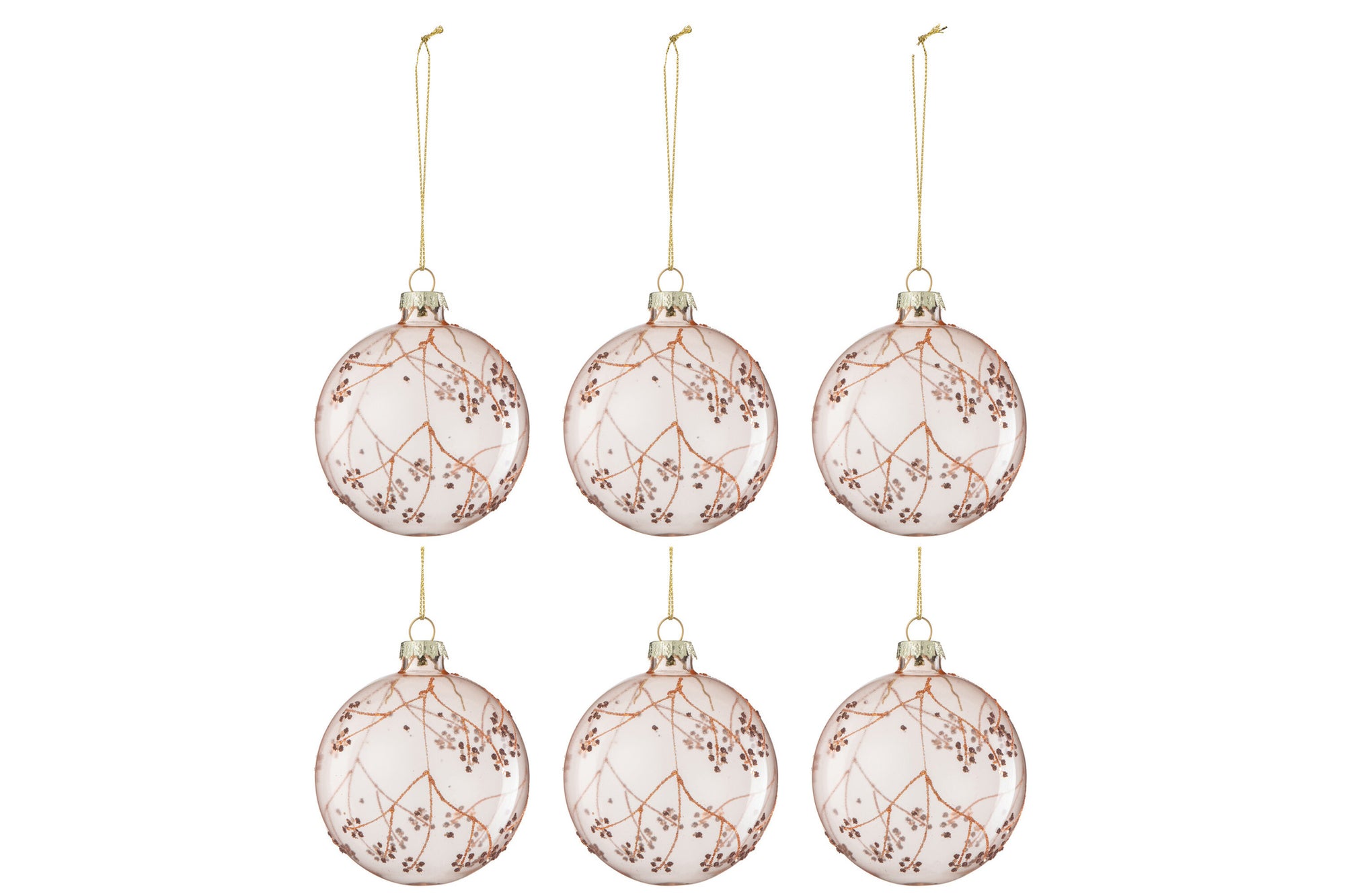 J-LINE DOOS MET 6 KERSTBALLEN TAKKEN GLAS LICHTROZE KLEIN
