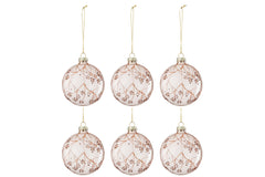J-LINE DOOS MET 6 KERSTBALLEN TAKKEN GLAS LICHTROZE KLEIN